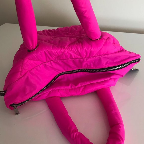 Zara Fuchsia Hot Pink Neon Quilted Shopper Tote NWT - Picture 10 of 11